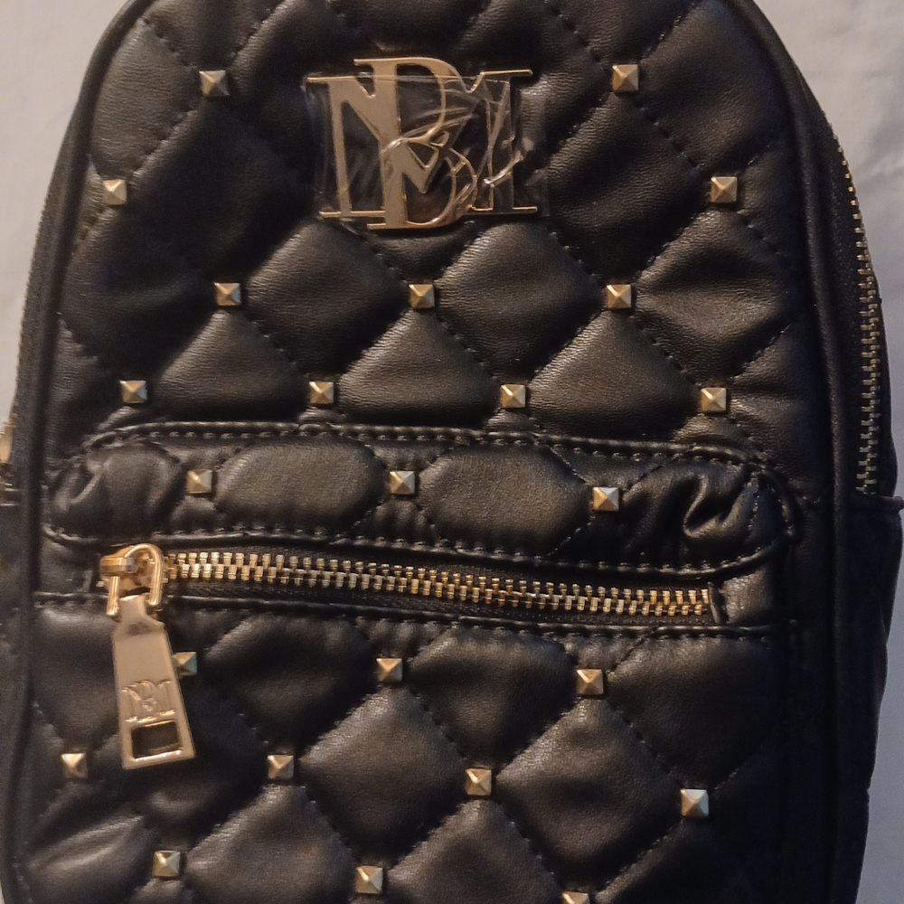 Elegant Black Quilted Backpack with Gold Studs